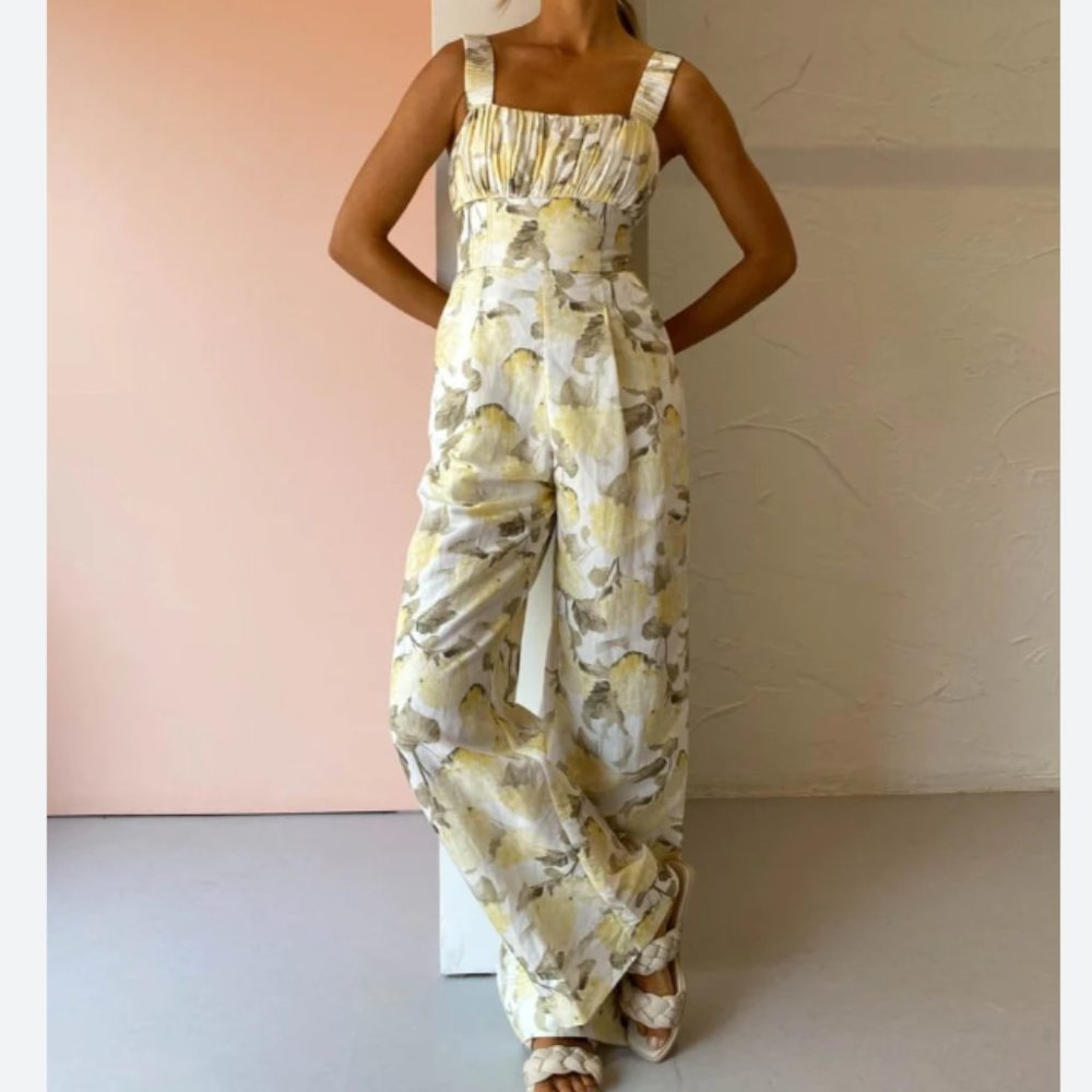 Acler Exeter Jumpsuit In Hydrangea Garden, Size 6 View 3